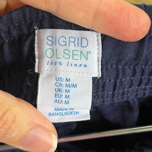 Sigrid Olsen Women's 100% Linen Dark Blue Pull On Pants Size M - Picture 6 of 7
